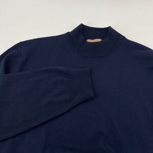 Sette Ponti Mens Navy Blue Mock Neck Long Sleeve Sweater Merino Wool Blend Sz XL